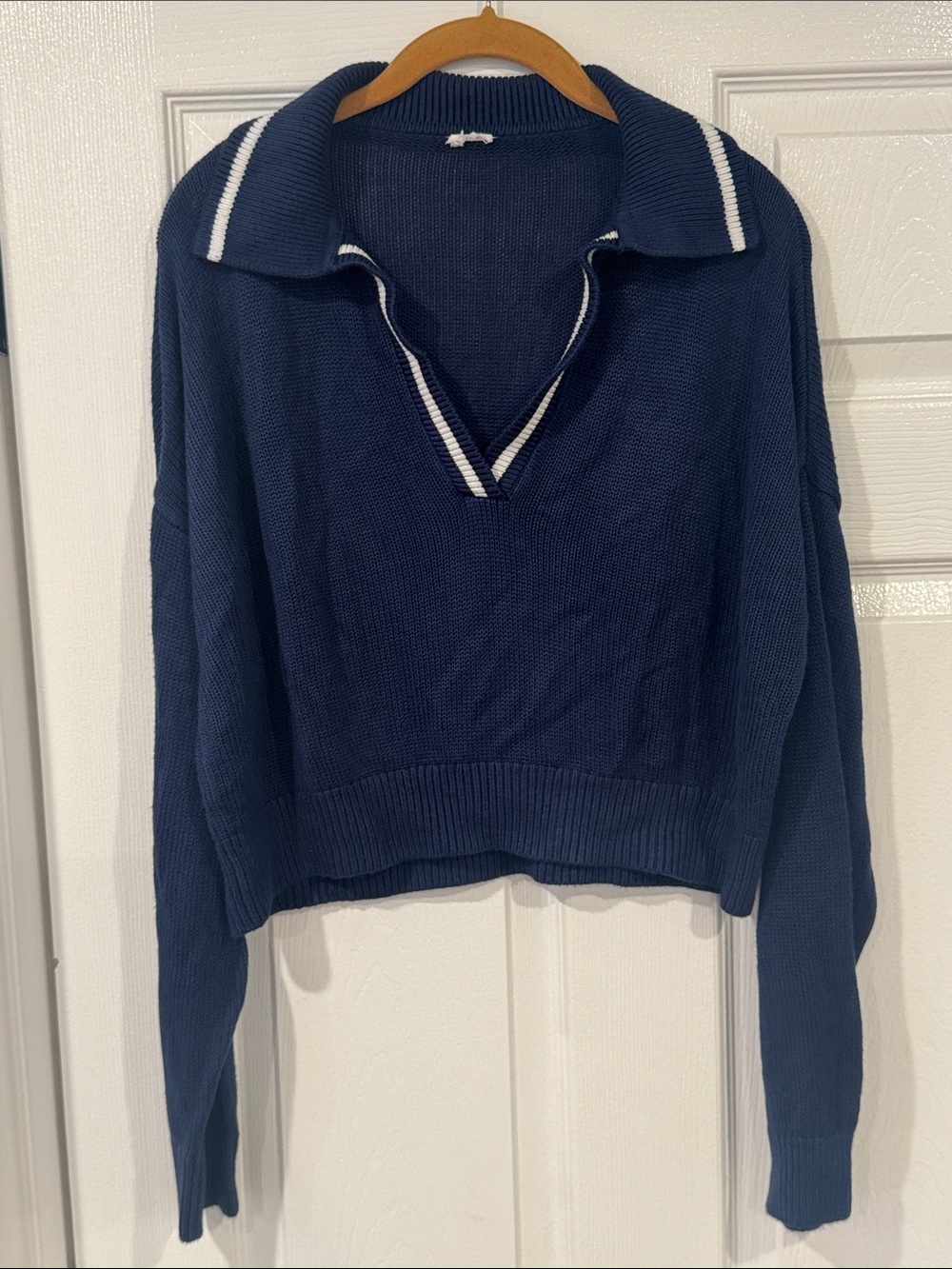 PINK Victoria's Secret Navy Cropped Knit Polo Sweater